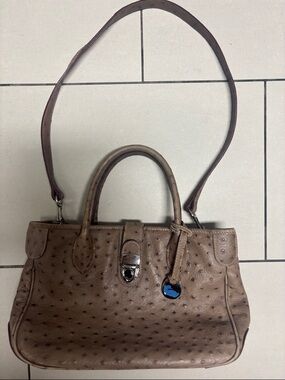 Dooney & Bourke Taupe Ostrich-Texture Satchel with Detachable Strap